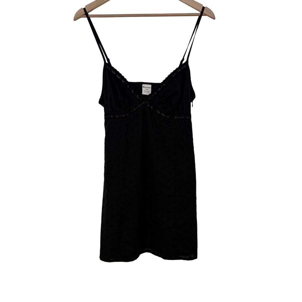 Y2K Womens Babydoll Black Eyelet Lace Trim Mini Dress M Dark Fairy Coquette - Picture 1 of 7